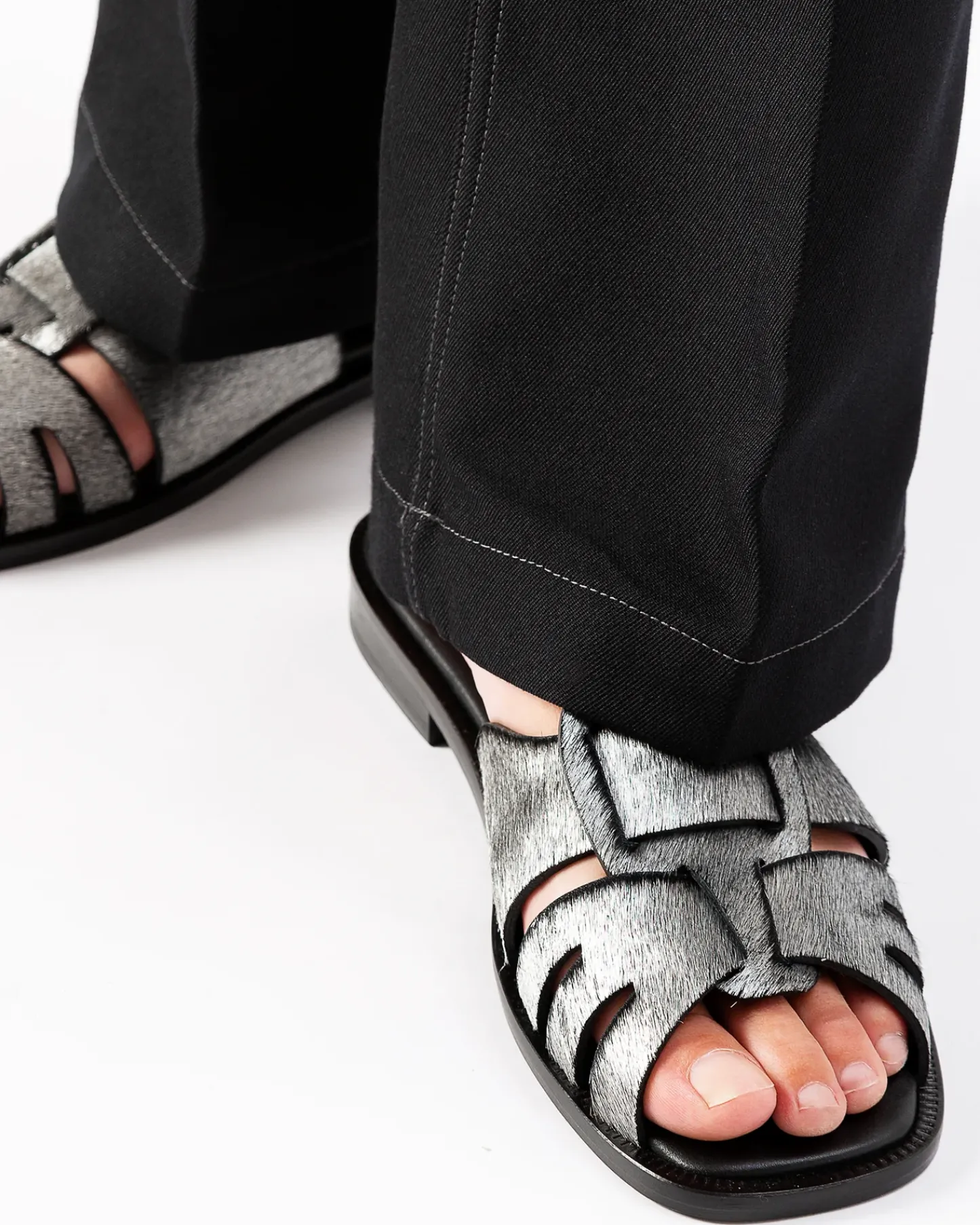 Women Hereu Studio Sandals<ANCORA SQUARED SLIDE SHORT CALF HAIR